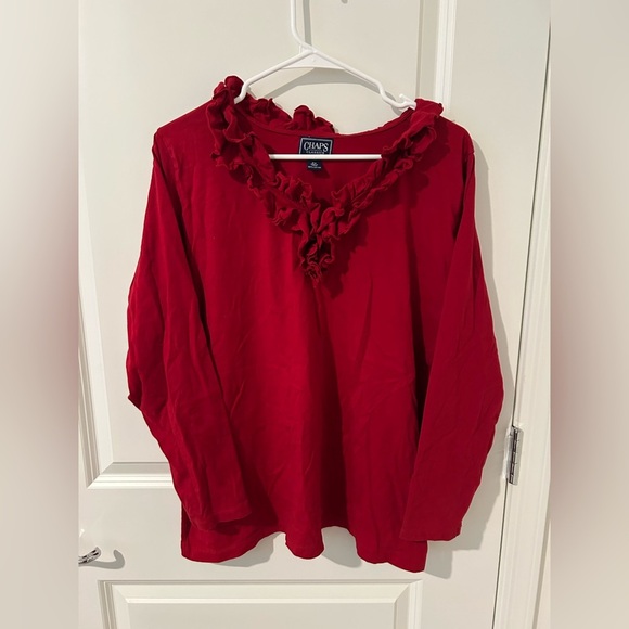 Chaps Women's Red Ruffle Top - Picture 1 of 6